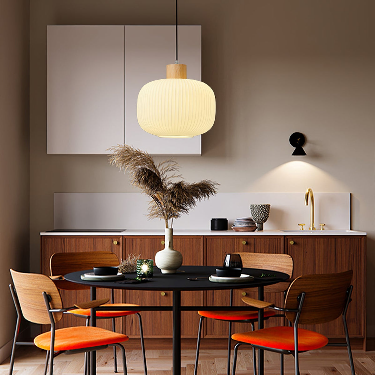 Hanging Ceiling Light with Frosted Shade and Natural Accents for Kitchen Island Dining Room Bedroom | Modern Drop Fixture E26 Socket 110V In | Thomler