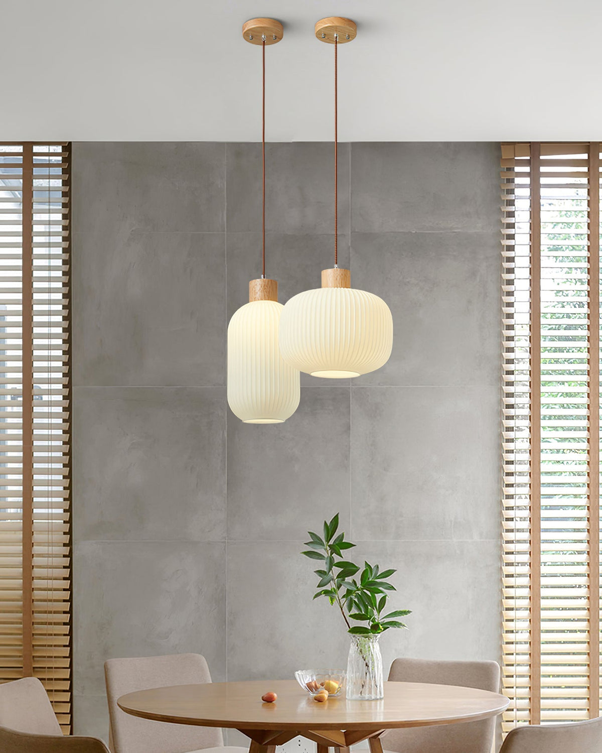 Hanging Ceiling Light with Frosted Shade and Natural Accents for Kitchen Island Dining Room Bedroom | Modern Drop Fixture E26 Socket 110V In | Thomler