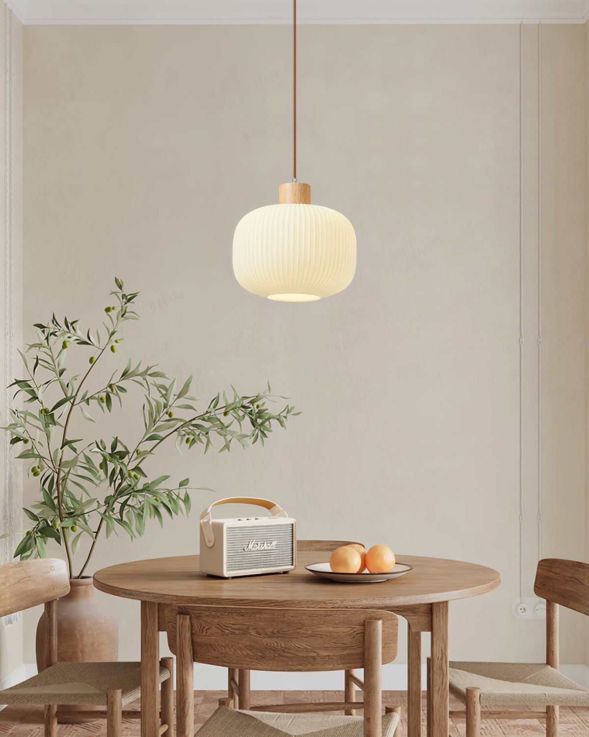 Hanging Ceiling Light with Frosted Shade and Natural Accents for Kitchen Island Dining Room Bedroom | Modern Drop Fixture E26 Socket 110V In | Thomler
