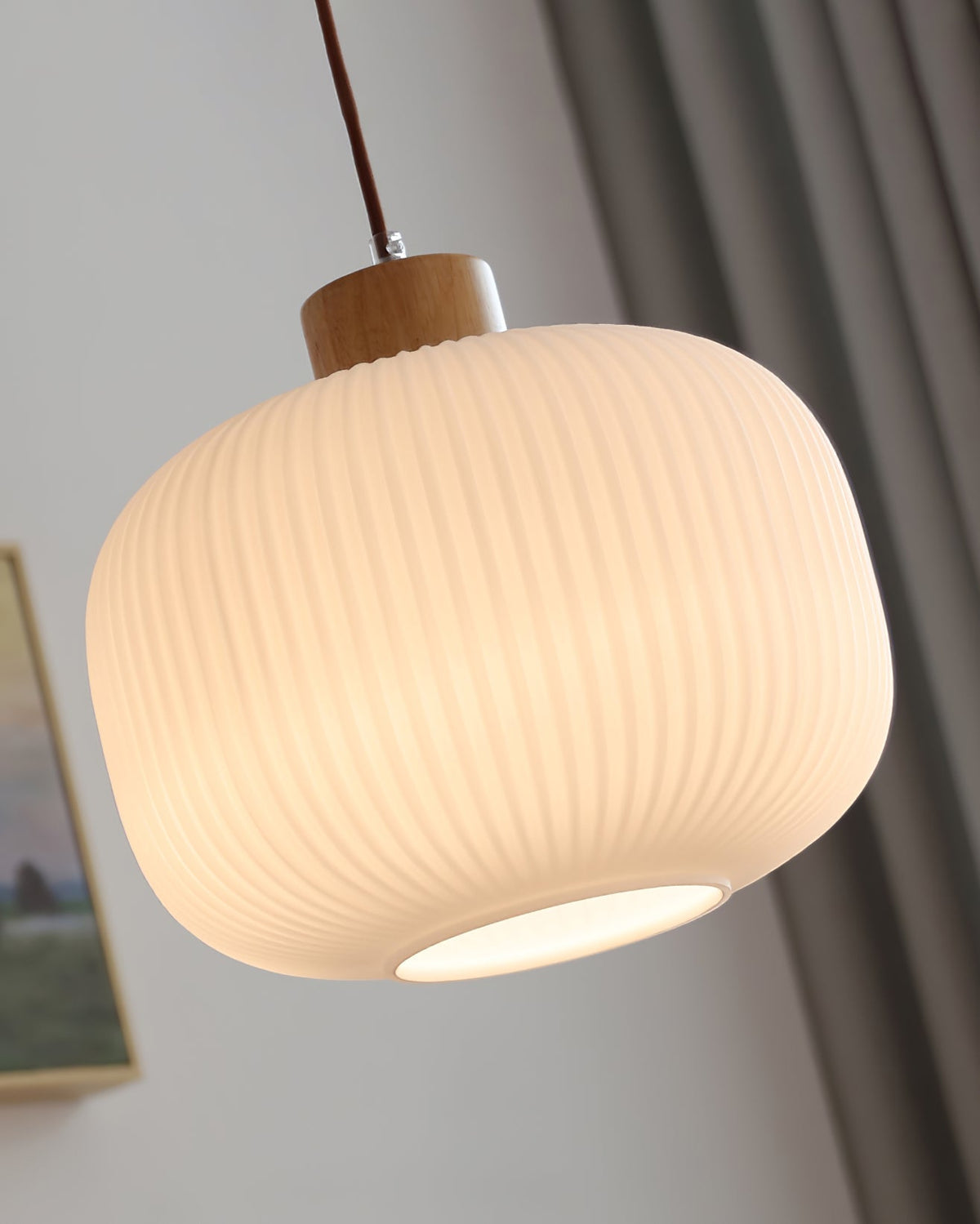 Hanging Ceiling Light with Frosted Shade and Natural Accents for Kitchen Island Dining Room Bedroom | Modern Drop Fixture E26 Socket 110V In | Thomler