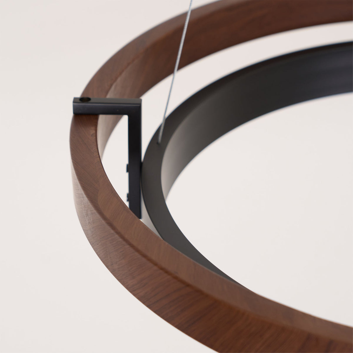 Dual-Ring LED Overhead Fixture Walnut & Black Finish Contemporary Dining Room Suspended Lighting 24-40 Inch Ceiling Mount | Thomler