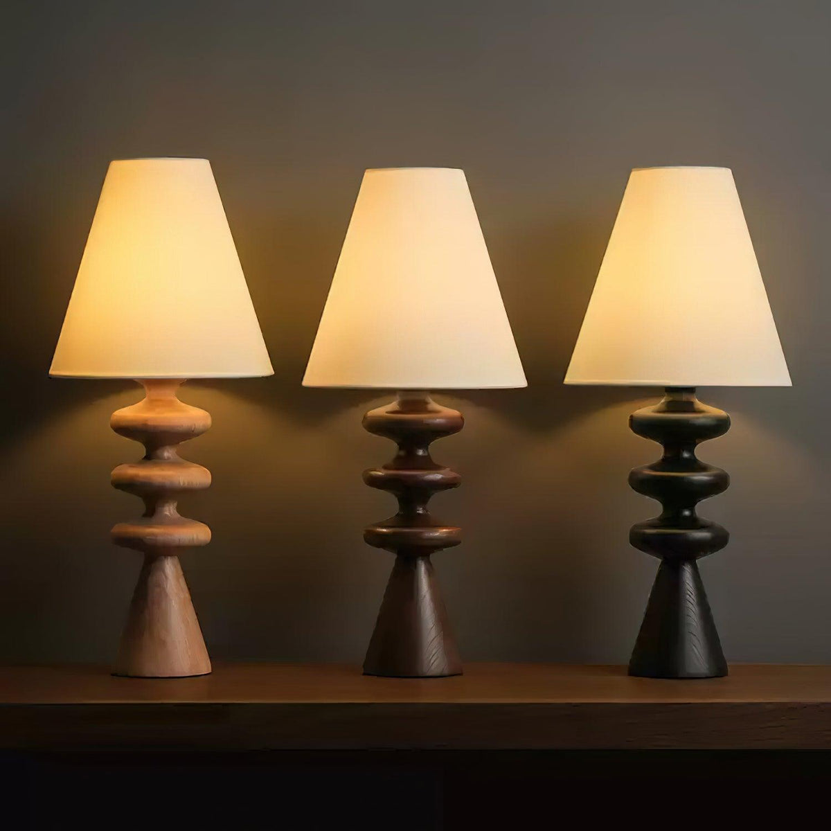 Sculptural Wood Table Lamp with Fabric Shade 20 Inches Tall for Bedside Reading Light Living Room Desk Accent Nightstand Lighting Modern Hom