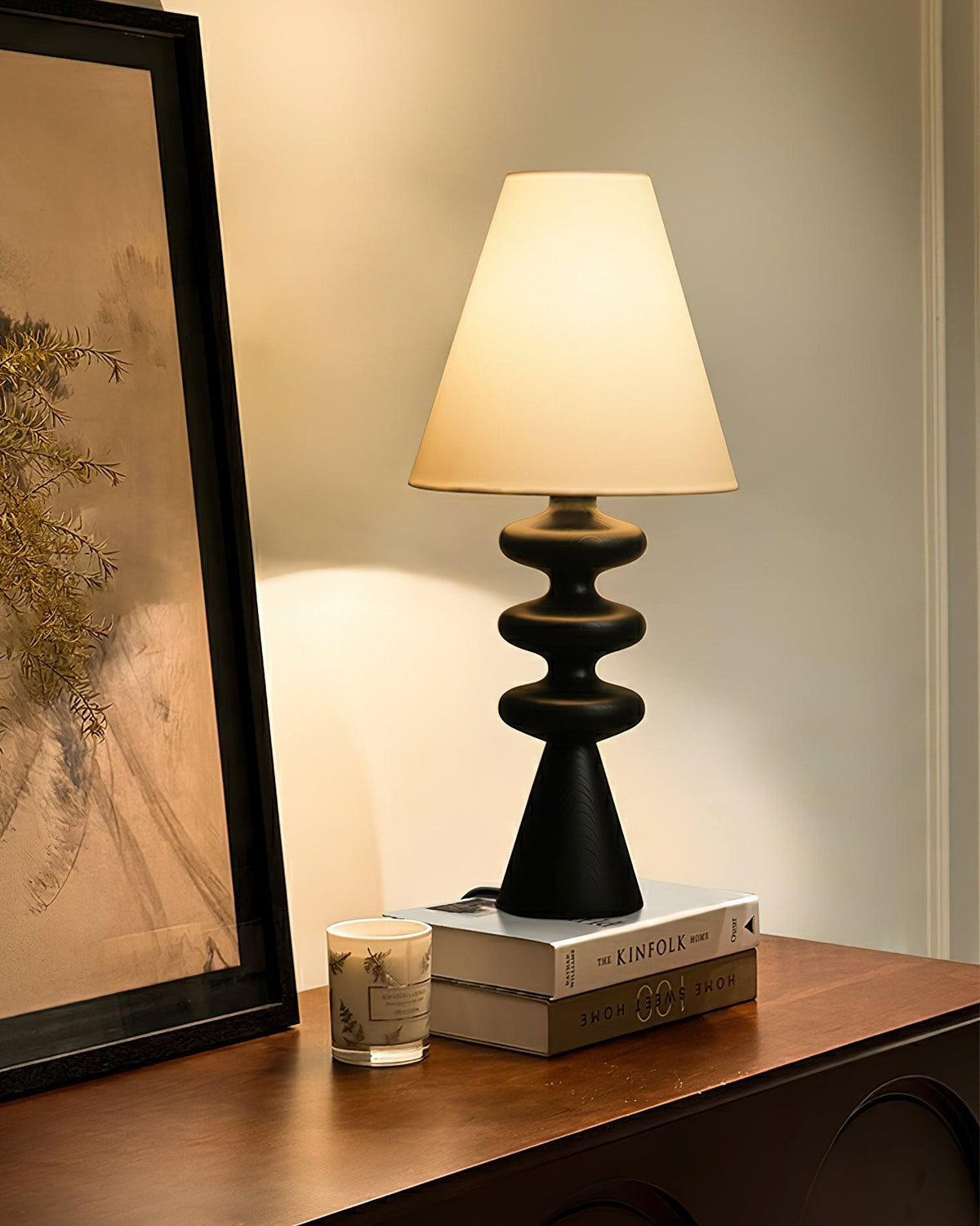 Sculptural Wood Table Lamp with Fabric Shade 20 Inches Tall for Bedside Reading Light Living Room Desk Accent Nightstand Lighting Modern Hom
