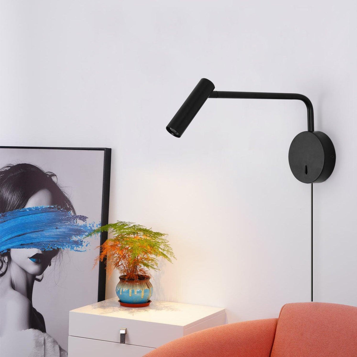 Pivoting Arm LED Reading Light Metal Wall Sconce Bedside Task Lamp Modern 9.4 in Contemporary Fixture for Bedroom Hallway US Adjustable | Thomler