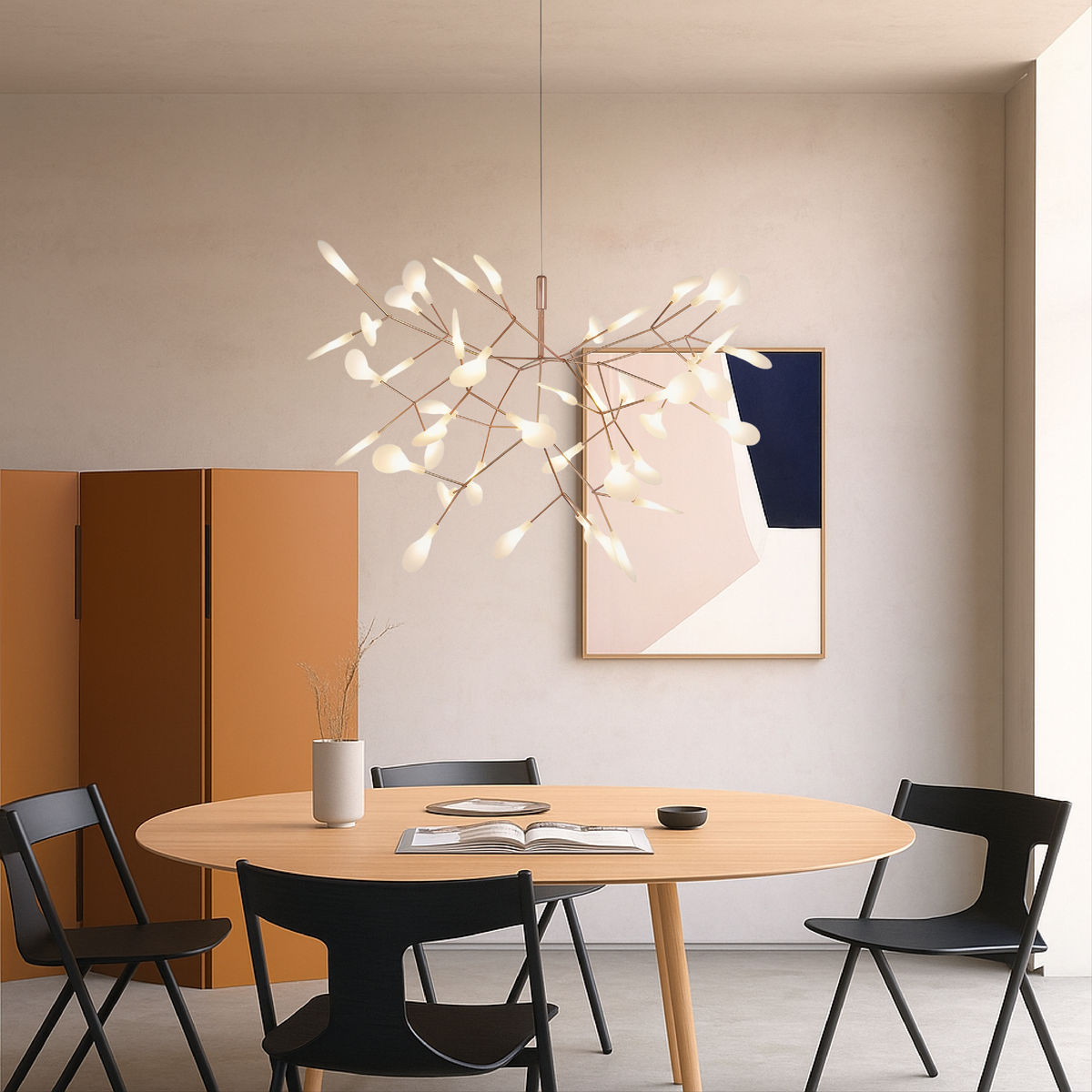 Rose goudkleurige hanglamp, 71 cm breed, 45 LED-takken, moderne eetkamerkroonluchter voor woonkamer, hoog plafond, kookeiland, sfeerverlichting | Thomler
