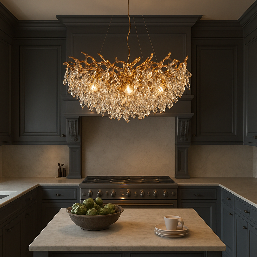 Runder Kristall-Kronleuchter, 80 cm Durchmesser, goldfarbenes Finish, warmweißes LED, für Esszimmer, Wohnzimmer, Flur, höhenverstellbare Deckenleuchte für | Thomler