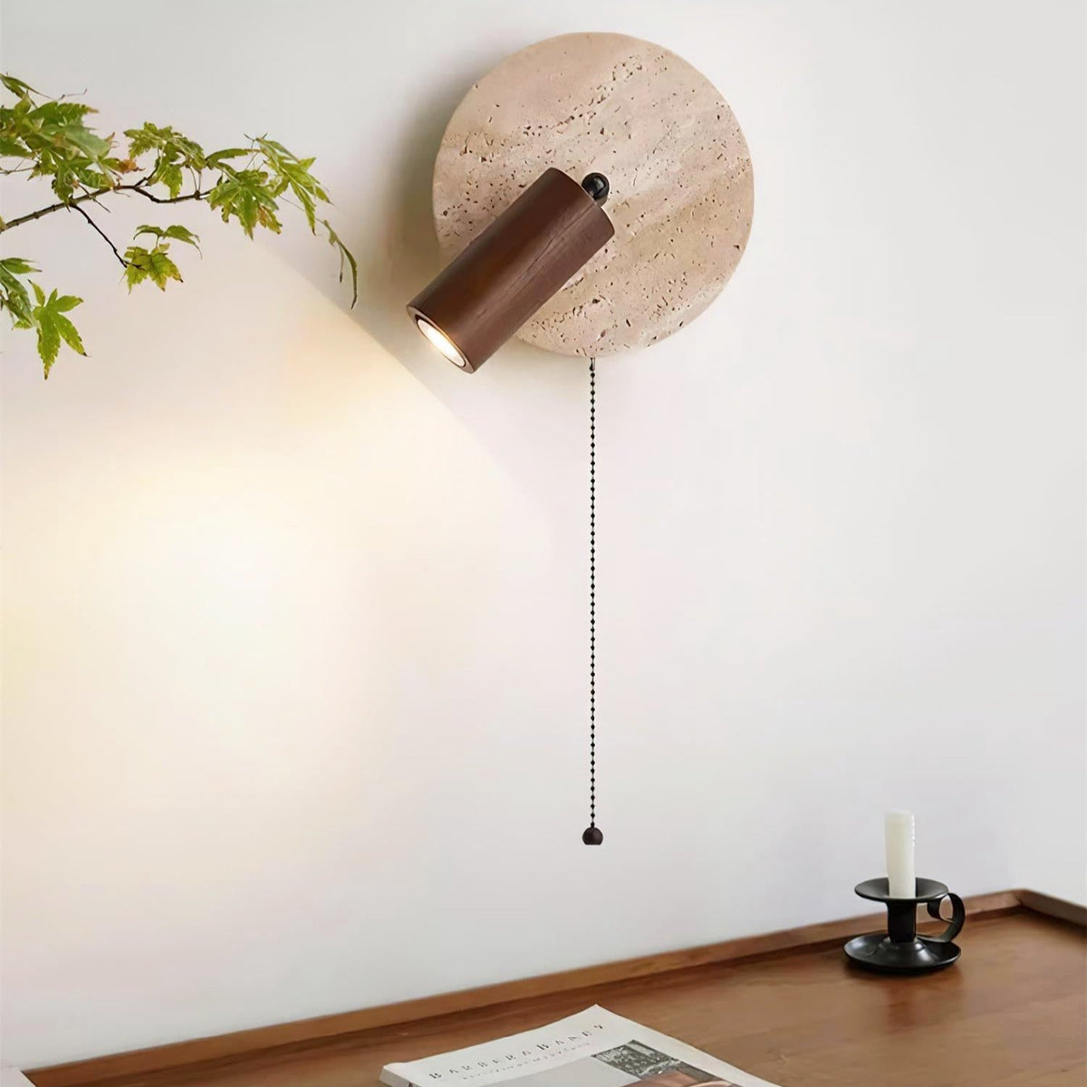 Rotatable Travertine Stone Sconce 7 Inch Adjustable Bedside Reading Light Warm LED Wall Mount Task Lighting Fixture for Bedroom Living Room | Thomler