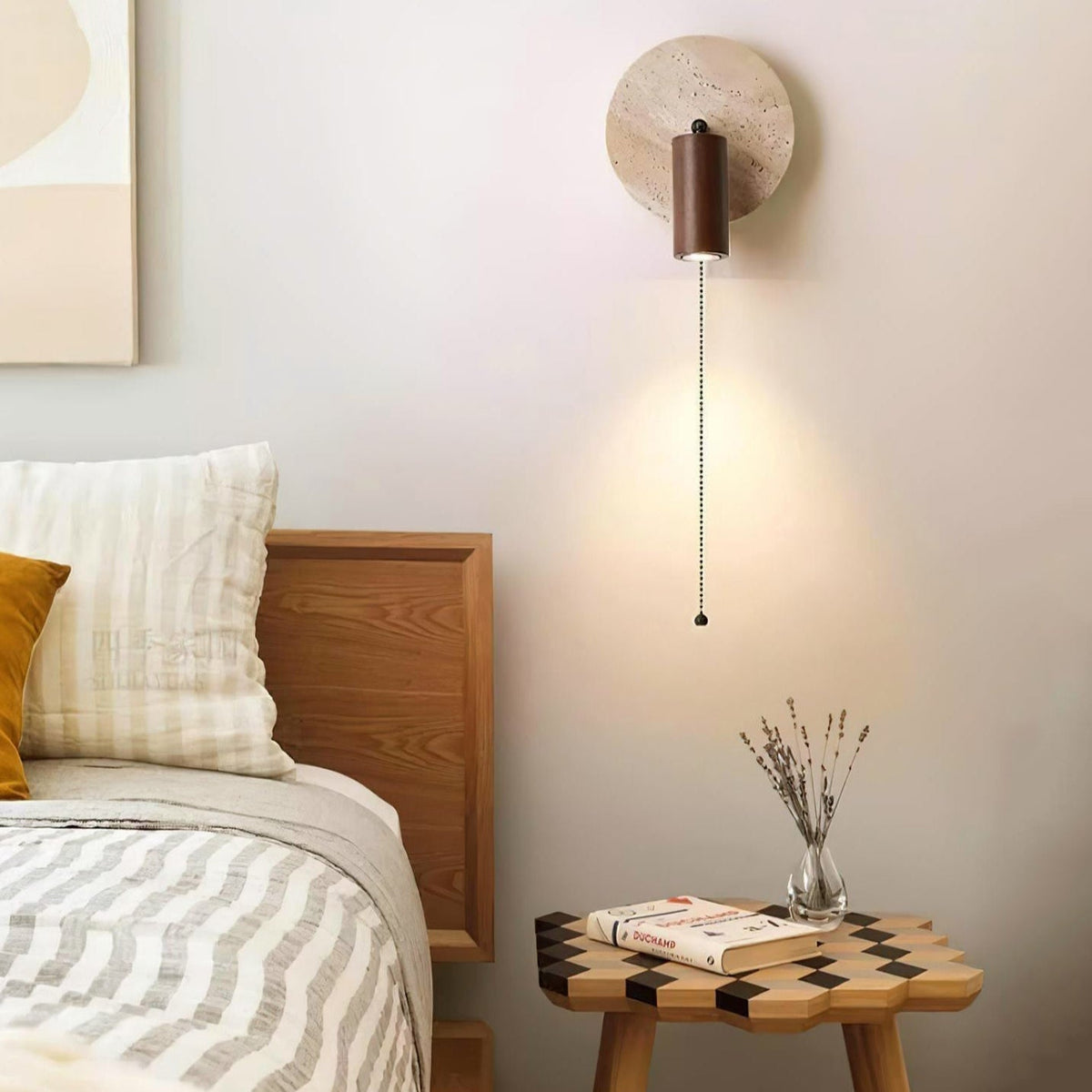 Rotatable Travertine Stone Sconce 7 Inch Adjustable Bedside Reading Light Warm LED Wall Mount Task Lighting Fixture for Bedroom Living Room | Thomler