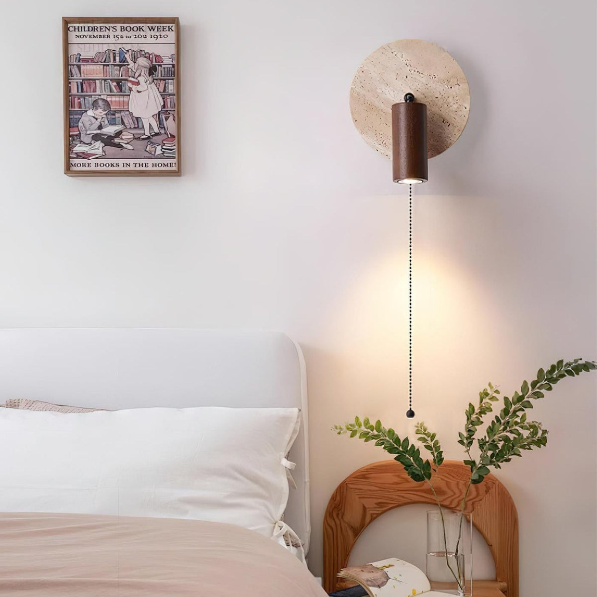 Rotatable Travertine Stone Sconce 7 Inch Adjustable Bedside Reading Light Warm LED Wall Mount Task Lighting Fixture for Bedroom Living Room | Thomler