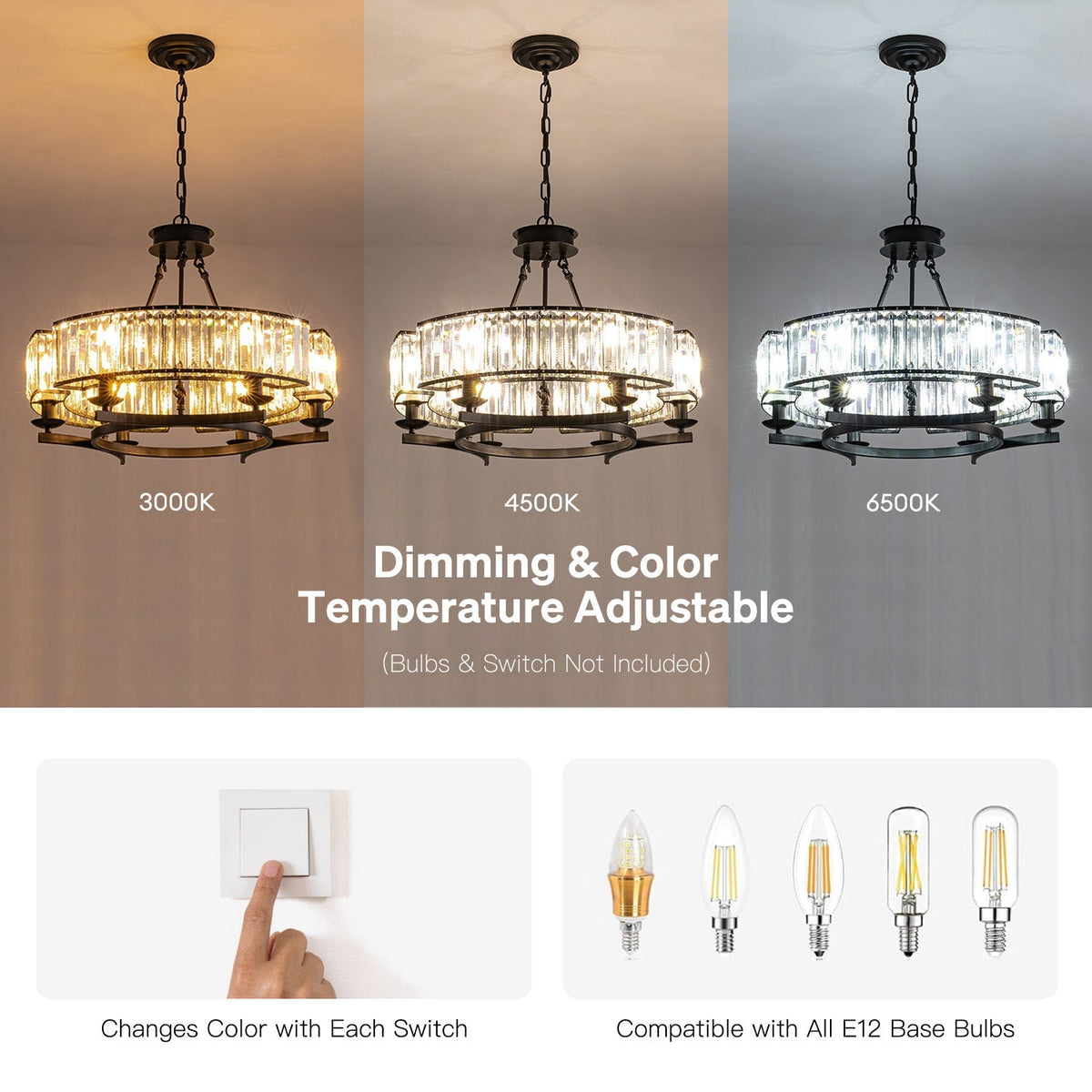 Round Overhead Fixture with Hanging Prisms for Dining Areas, Open-Concept Kitchens & Farmhouse Interiors | Adjustable Height, Wagon Wheel Fr | Thomler