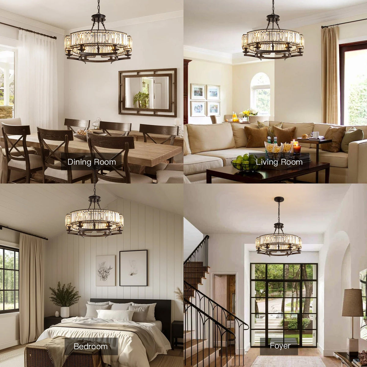 Round Overhead Fixture with Hanging Prisms for Dining Areas, Open-Concept Kitchens & Farmhouse Interiors | Adjustable Height, Wagon Wheel Fr | Thomler