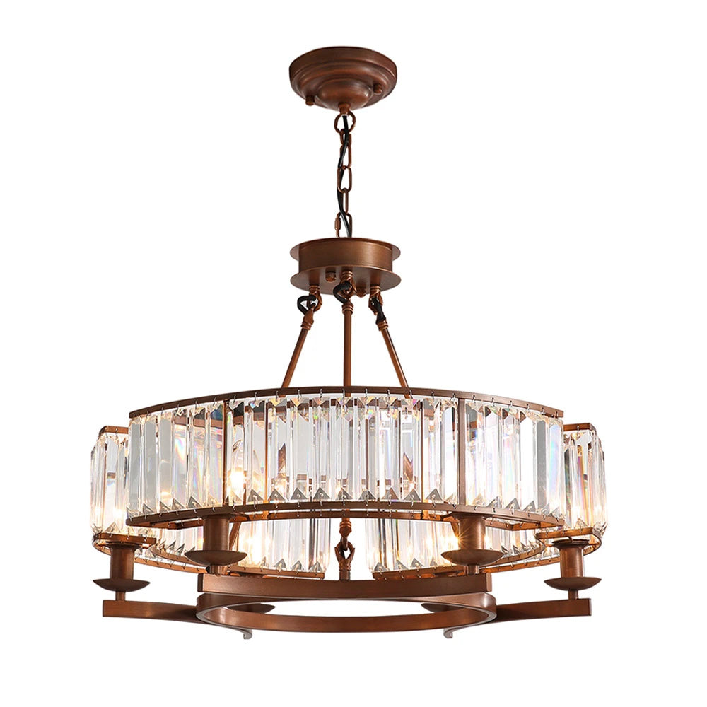 Round Overhead Fixture with Hanging Prisms for Dining Areas, Open-Concept Kitchens & Farmhouse Interiors | Adjustable Height, Wagon Wheel Fr | Thomler