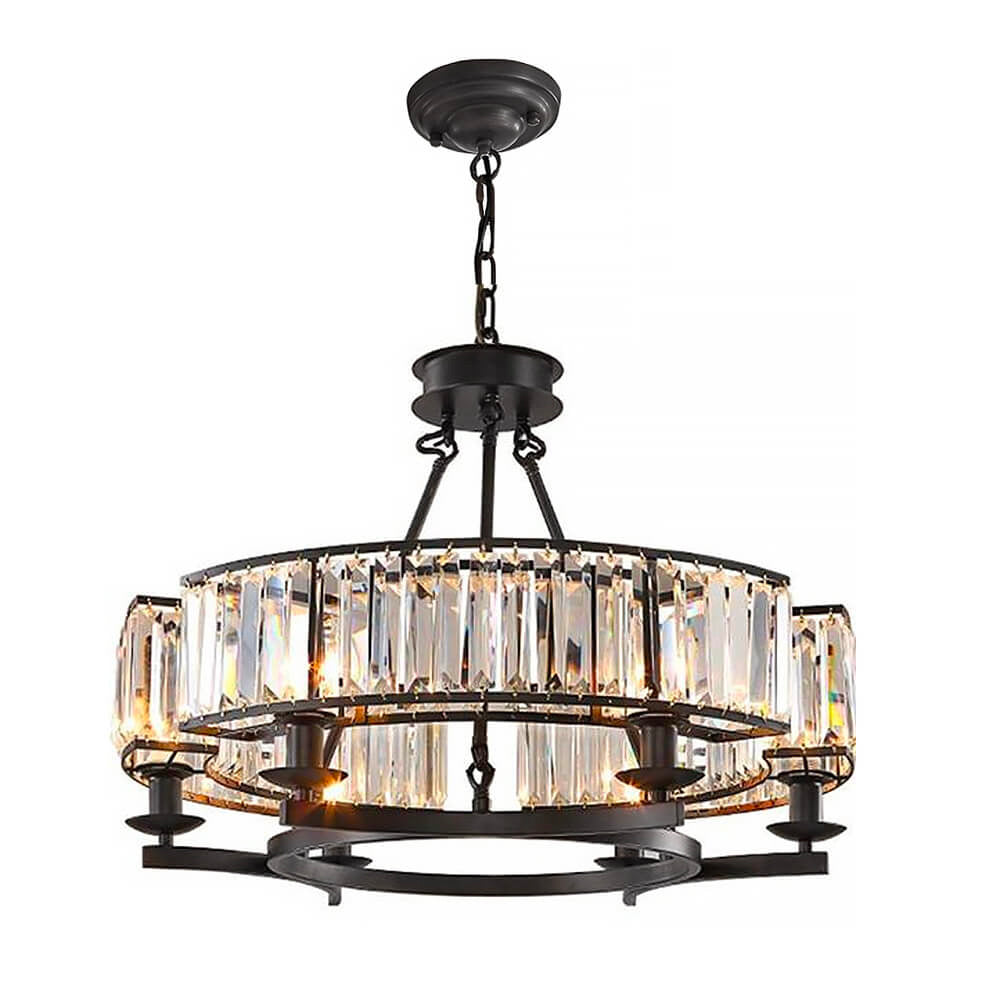 Round Overhead Fixture with Hanging Prisms for Dining Areas, Open-Concept Kitchens & Farmhouse Interiors | Adjustable Height, Wagon Wheel Fr | Thomler