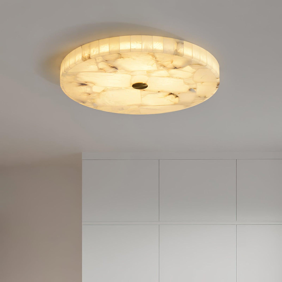 Opbouw LED-plafondlamp 20 inch rond albasten mozaïekpatroon voor slaapkamer woonkamer eetkamer keuken wit goud metalen frame | Thomler
