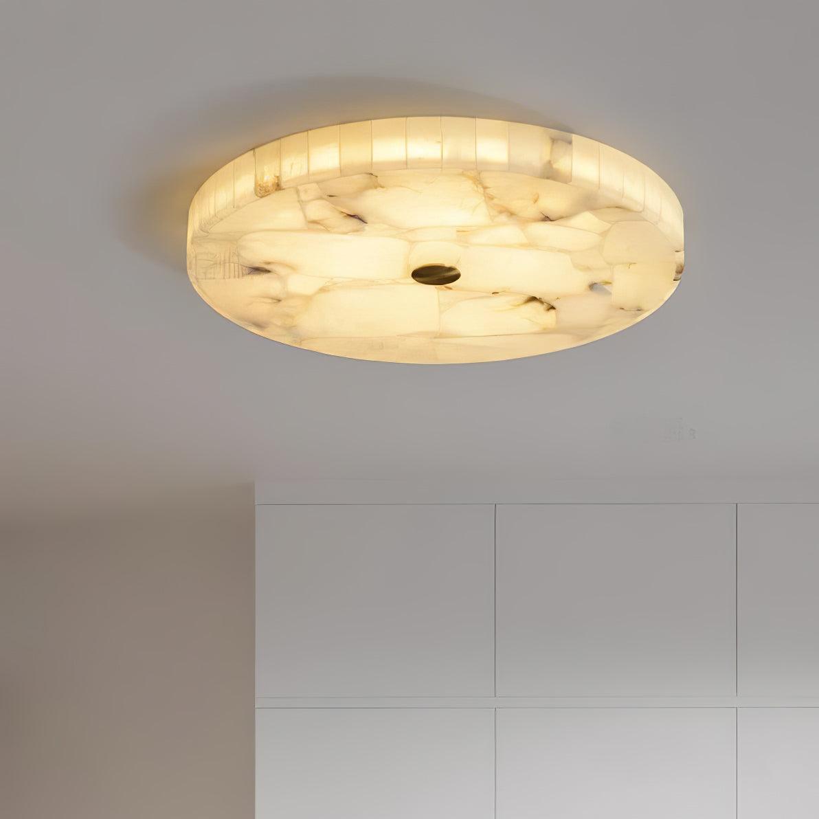 Opbouw LED-plafondlamp 20 inch rond albasten mozaïekpatroon voor slaapkamer woonkamer eetkamer keuken wit goud metalen frame | Thomler
