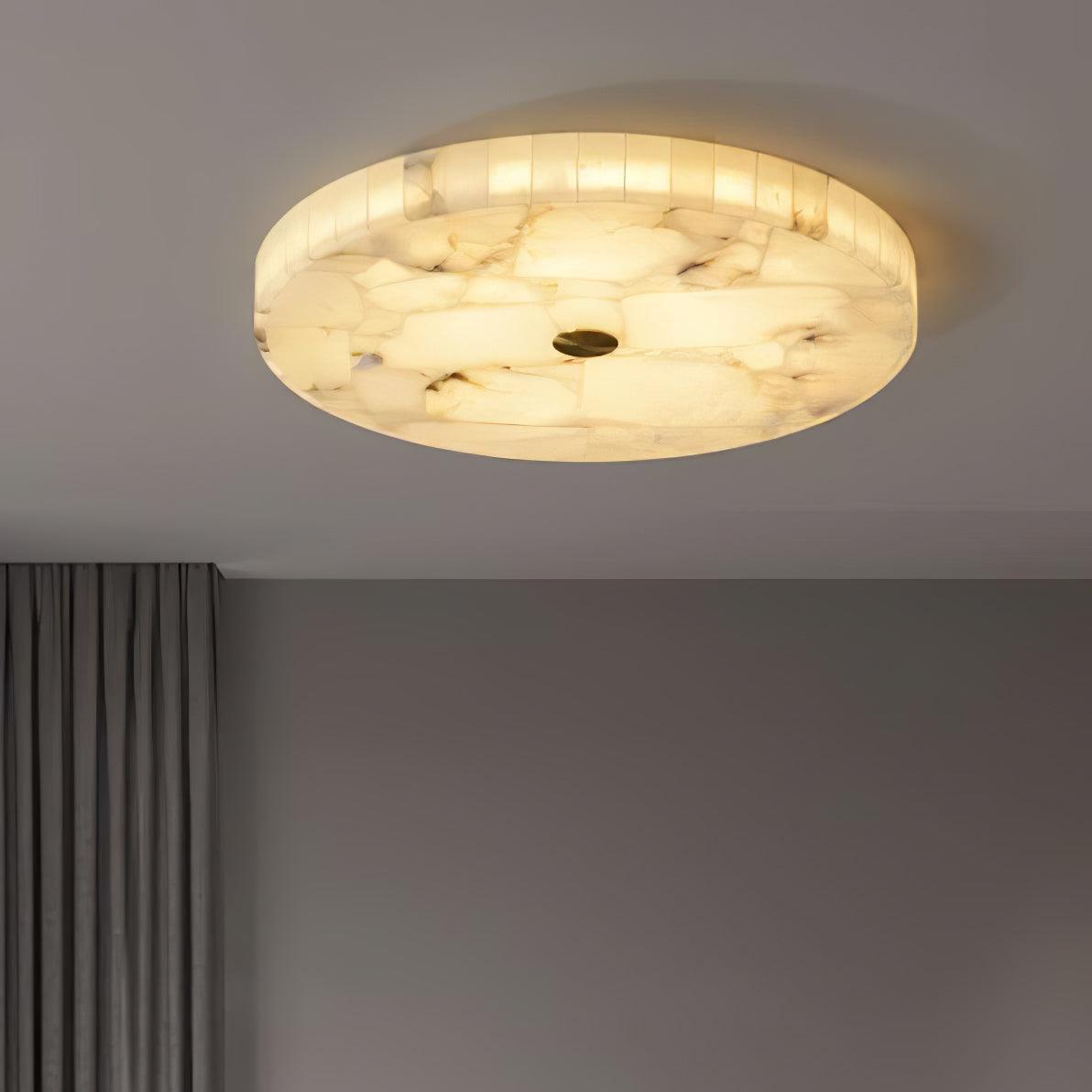 Opbouw LED-plafondlamp 20 inch rond albasten mozaïekpatroon voor slaapkamer woonkamer eetkamer keuken wit goud metalen frame | Thomler