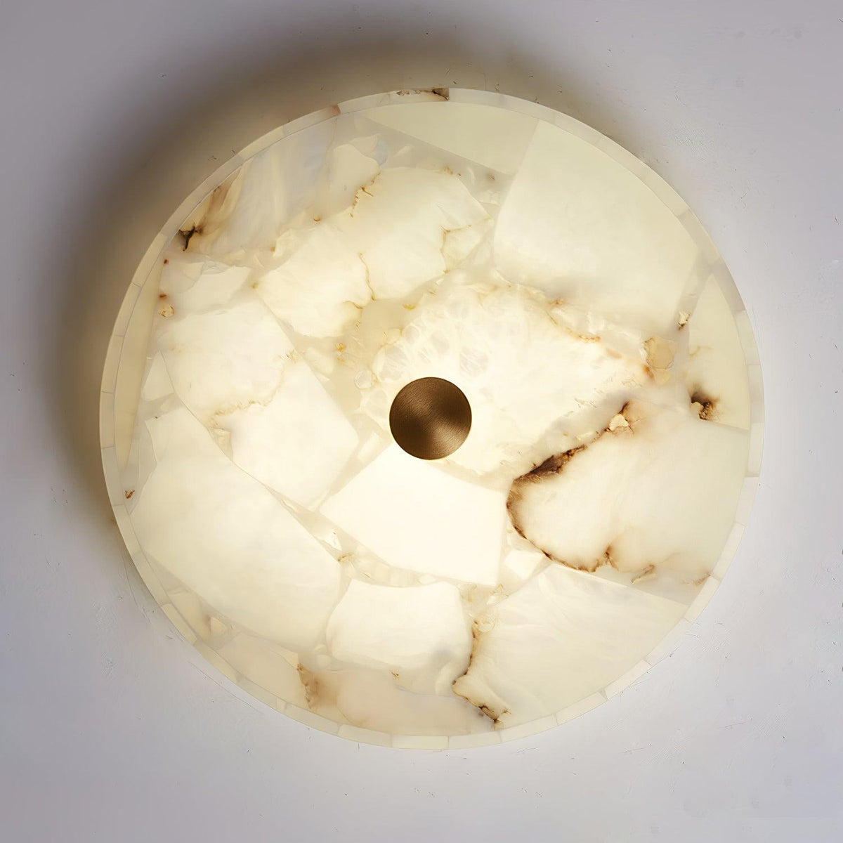 Opbouw LED-plafondlamp 20 inch rond albasten mozaïekpatroon voor slaapkamer woonkamer eetkamer keuken wit goud metalen frame | Thomler
