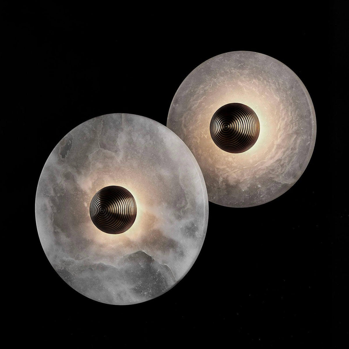 Round Stone Sconce with Built-In LED – Natural Veined Finish for Bedroom, Hallway & Living Room – 6 to 12 Inch Sizes – Minimalist Aluminum M | Thomler