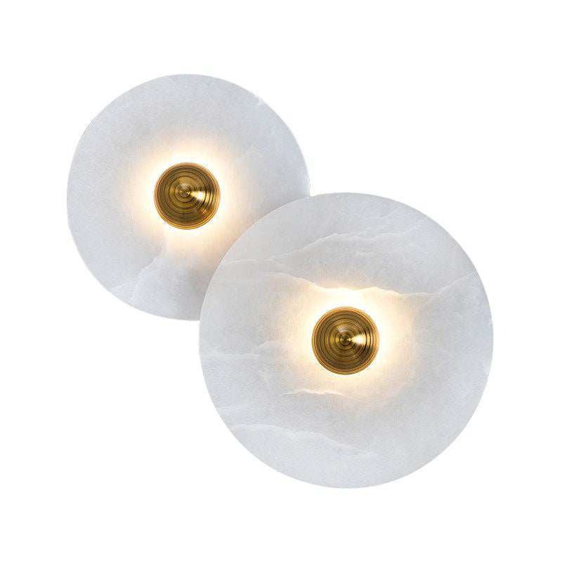 Round Stone Sconce with Built-In LED – Natural Veined Finish for Bedroom, Hallway & Living Room – 6 to 12 Inch Sizes – Minimalist Aluminum M | Thomler