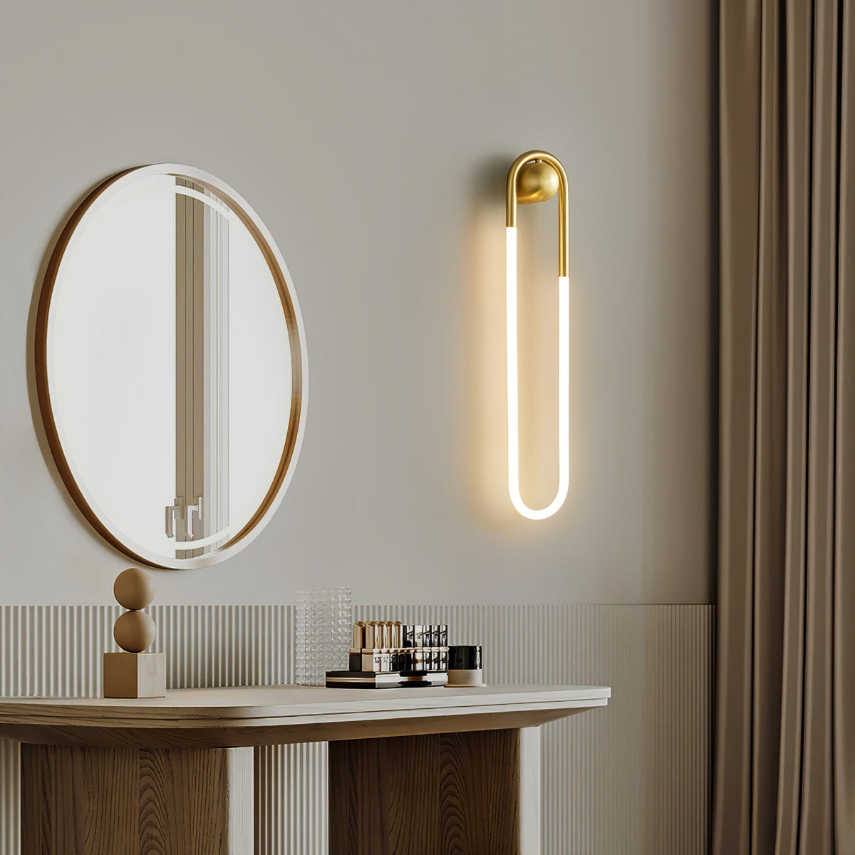 Sculptural Loop Sconce 9W Integrated LED Brass or Black Finish Dimmable Hardwired Fixture for Bedroom Hallway Living Room Contemporary Minim | Thomler