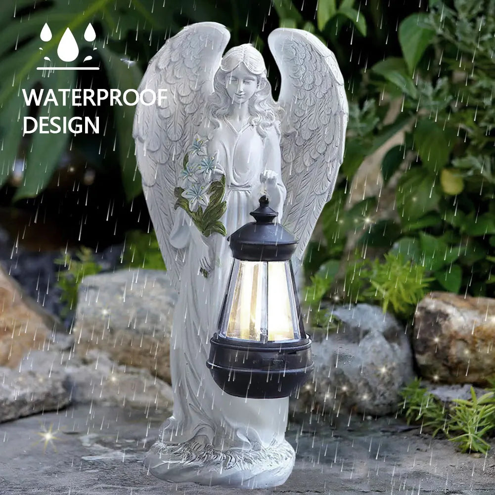 Solar-Engel-Figur LED-Licht weißes Kunstharz 30 cm wasserdichtes Gedenk-Dekor für Terrasse Gehweg Garten kabellos Dämmerungsautomatik | Thomler