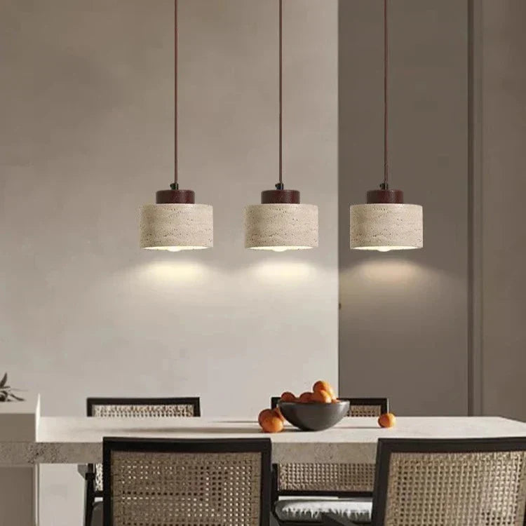 Natural Stone Hanging Lamp 6.5 Inch Travertine Shade Soft Warm Glow Overhead Fixture Bedroom Bedside Accent Nordic Minimalist Design | Thomler