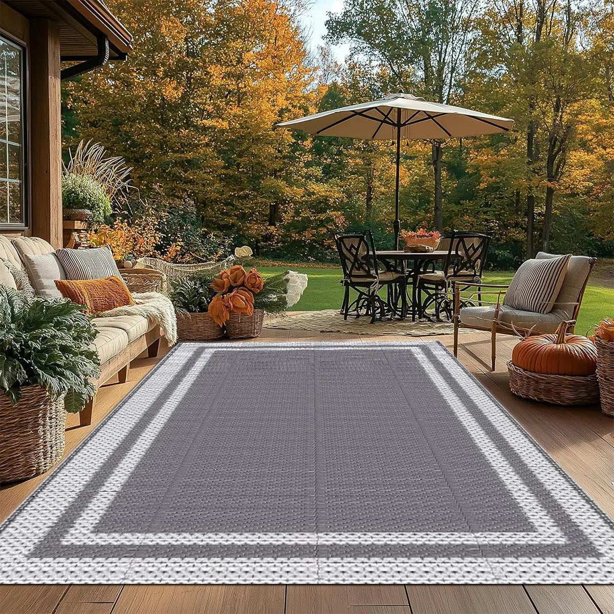 Weather-Resistant Floor Mat for Decks Porches Gardens 59×94 Inch Gray Reversible Woven Patio Covering for Camping RV Balcony | Thomler