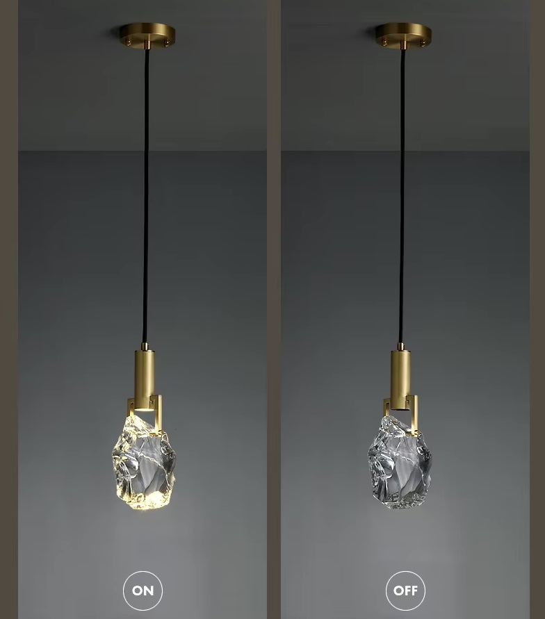 Hanging Fixture with Polished Copper & Faceted Glass Shade for Dining Room, Kitchen Island, Entryway | Thomler