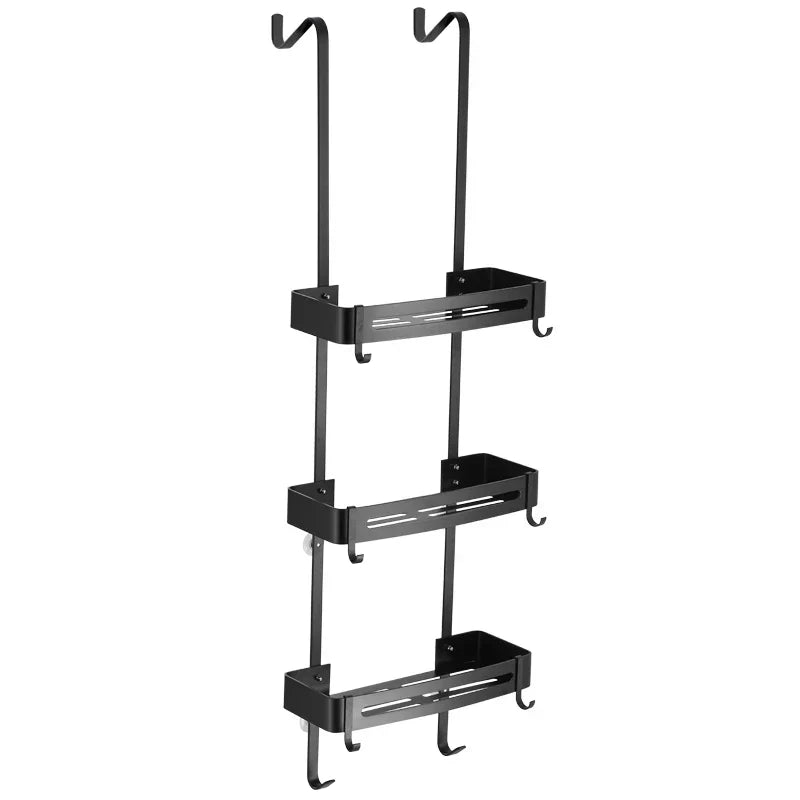Organizador de ducha sobre puerta de aluminio, 38 pulgadas de alto, estante de almacenamiento para baño sin taladros, para champú y artículos de aseo, montaje en puerta de vidrio, 2-3 niveles | Thomler
