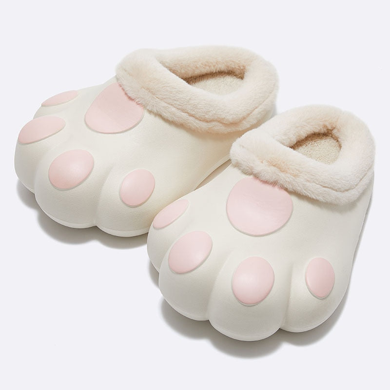 Plush Cat Paw Slippers with Fleece Lining – Cozy Winter House Shoes for Women & Men