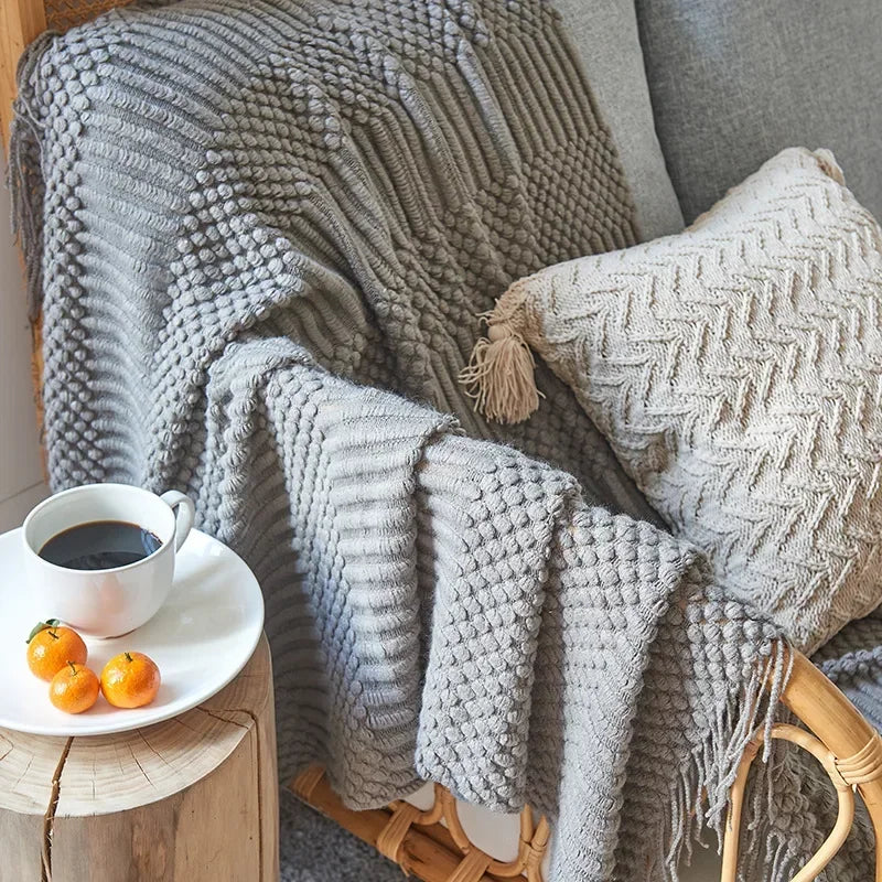 Chunky Knit Throw Blanket – Cozy Acrylic Sofa & Bed Cover for Living Room & Bedroom
