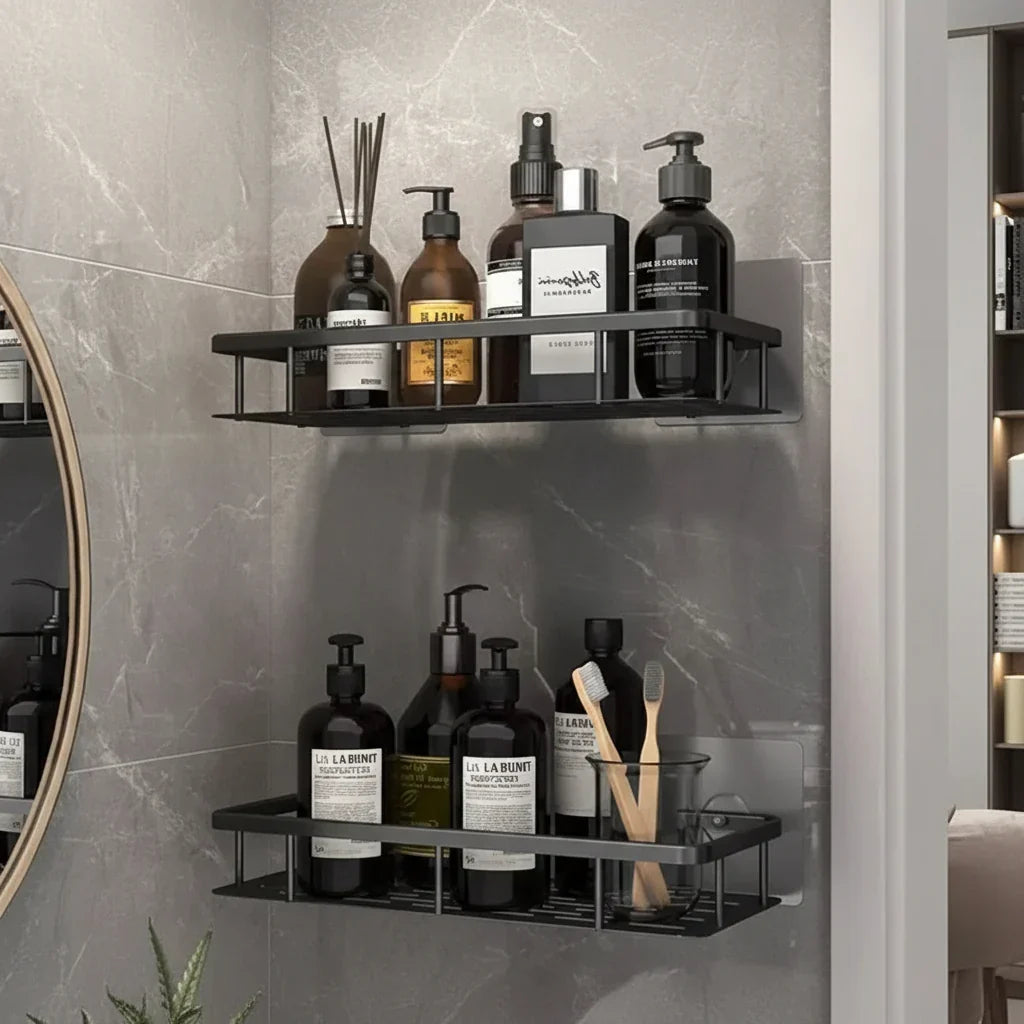 Wall Mount Adhesive Shower Caddy Corner Organizer – No-Drill Waterproof Storage Rack for Bathroom, Toilet & Sink – ABS & Steel in Black or S | Thomler