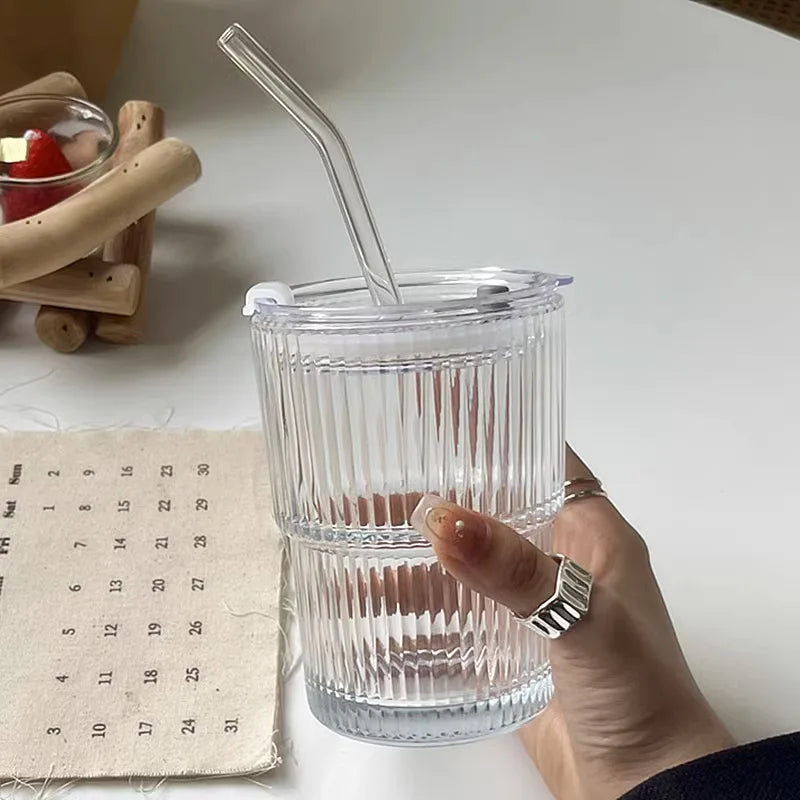 Insulated Glass Tumbler with Straw & Lid - Heat-Resistant Borosilicate Cup for Hot & Cold Drinks - Portable Coffee Mug for Commute, Office, | Thomler