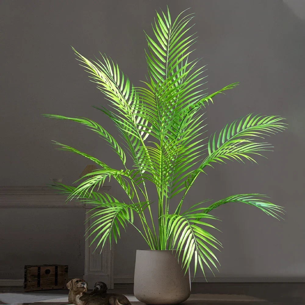 Faux Palm Tree Plastic Indoor Outdoor Decor 35 Inch Green Floor Plant Home Office Patio Living Room Balcony Entryway | Thomler
