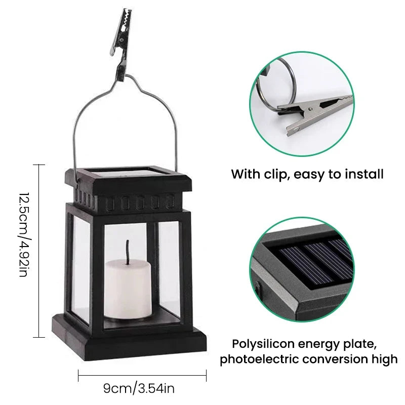 Solar Hanging Candle Lantern Waterproof Outdoor LED Garden Light for Patio Yard Pathway Deck Weatherproof Dusk to Dawn Sensor Black 5 Inch | Thomler