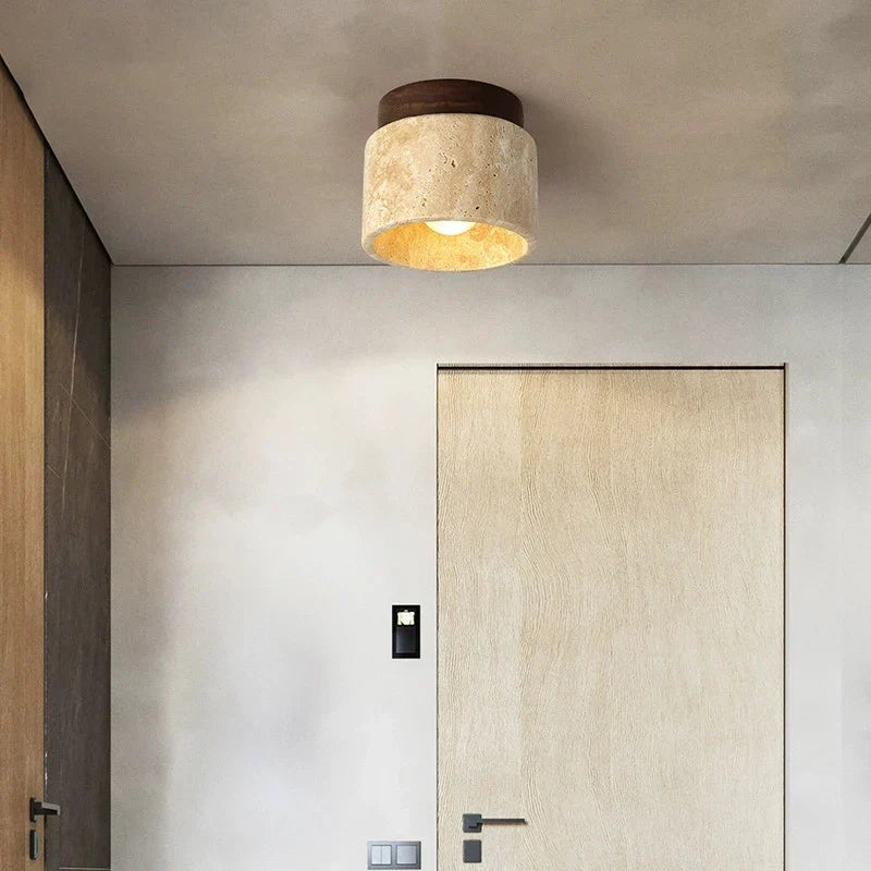 Flush Mount Ceiling Fixture Natural Stone Cream 4.7 in LED Compact Entryway Lighting for Hallways Bedrooms Foyers Modern Minimalist Japandi | Thomler