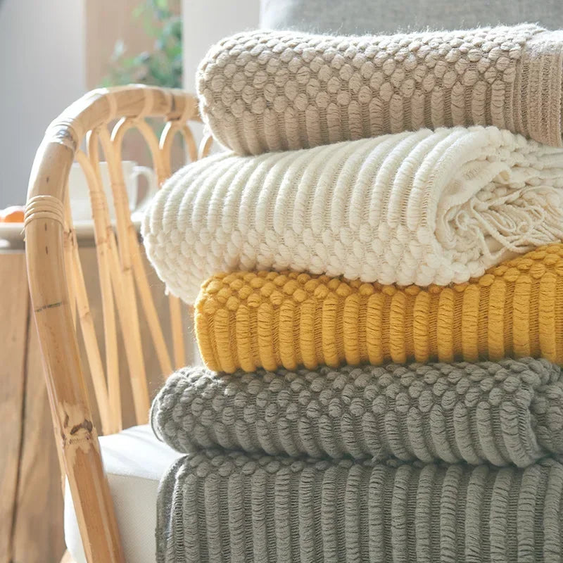 Chunky Knit Throw Blanket – Cozy Acrylic Sofa & Bed Cover for Living Room & Bedroom