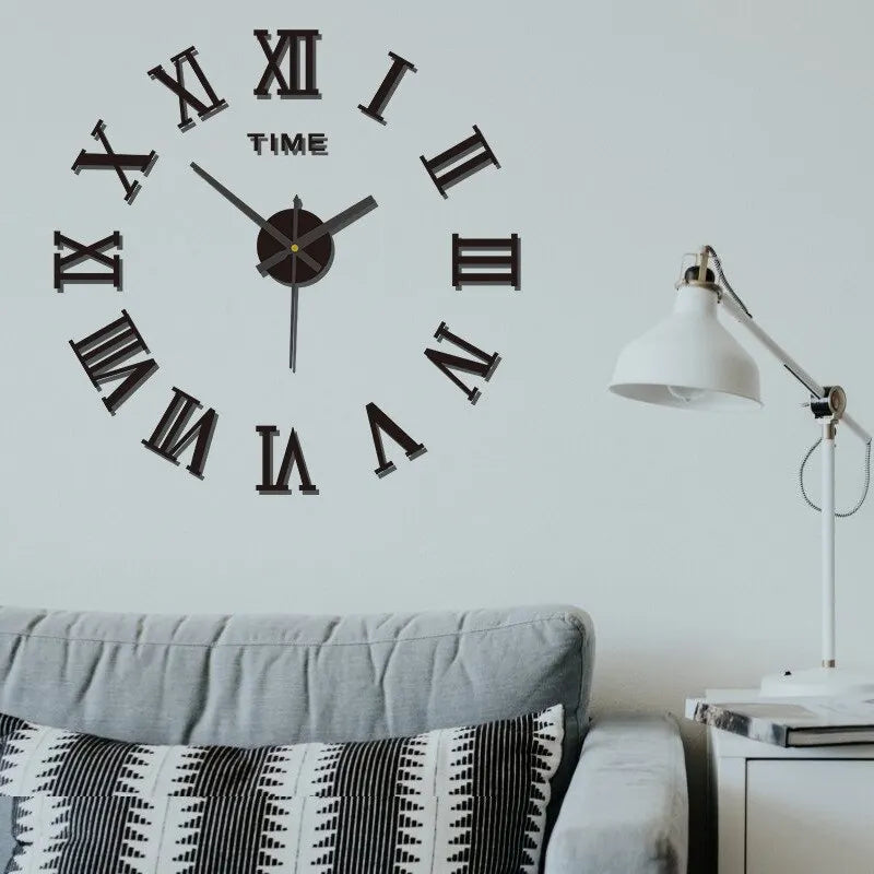 DIY 3D Wanduhr mit römischen Ziffern, 40 cm, selbstklebende Acryl-Zahlen in Spiegeloptik für Schlafzimmer, Büro, Wohnbereich, Wohndekoration, kein Bohren erforderlich | Thomler