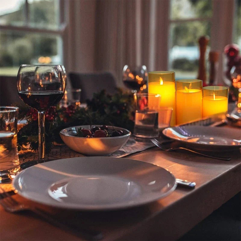 Battery-Operated LED Pillar Candles with Remote Control Timer Set of 3 Realistic Flickering Light Amber Smoke Clear Glass for Dining Room Be | Thomler