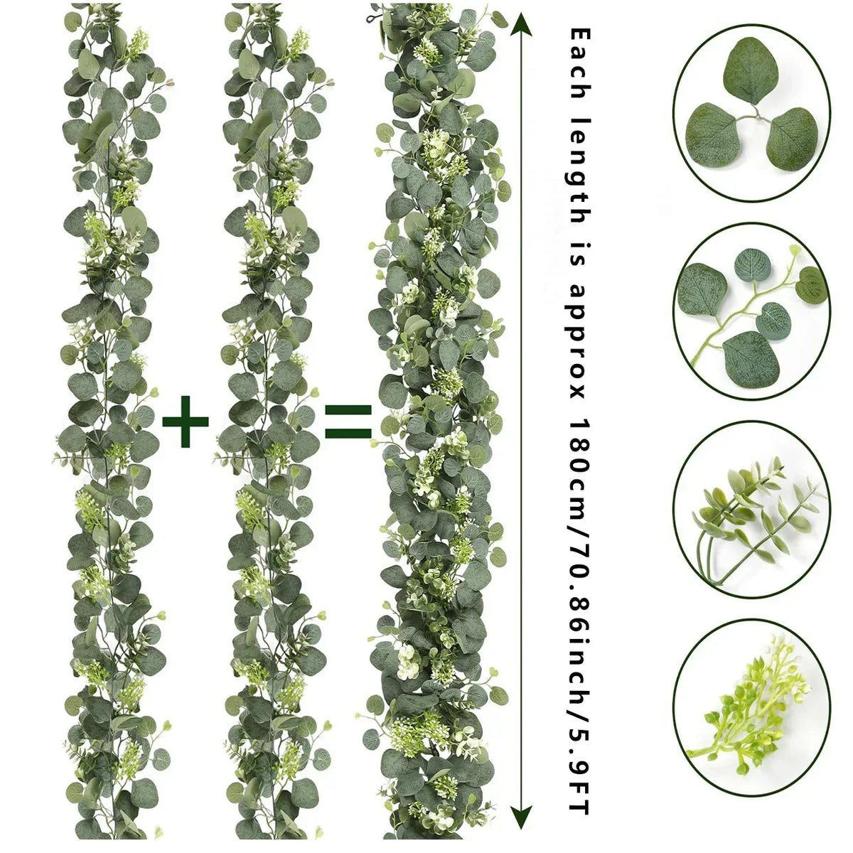 Artificial Eucalyptus Garland 70-Inch Greenery Strand Set of 2 for Mantel Staircase Wedding Party Home Decoration | Thomler