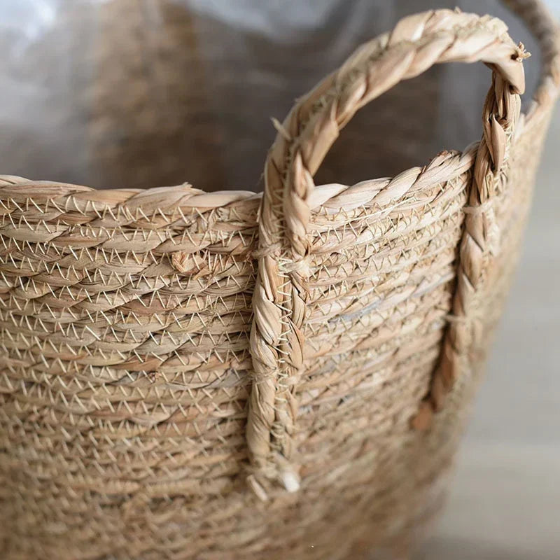 Handgeflochtener Seegraskorb mit Henkeln für Zimmerpflanzen, Outdoor-Töpfe, Aufbewahrung, Naturfaser, Boho-Deko, rustikales Landhaus | Thomler