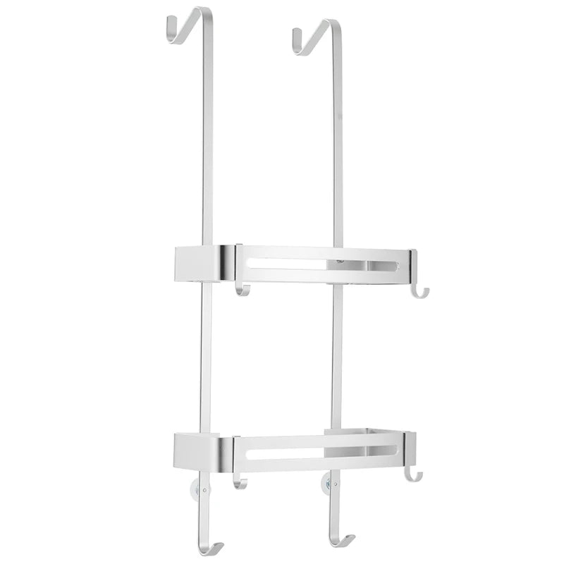 Organizador de ducha sobre puerta de aluminio, 38 pulgadas de alto, estante de almacenamiento para baño sin taladros, para champú y artículos de aseo, montaje en puerta de vidrio, 2-3 niveles | Thomler