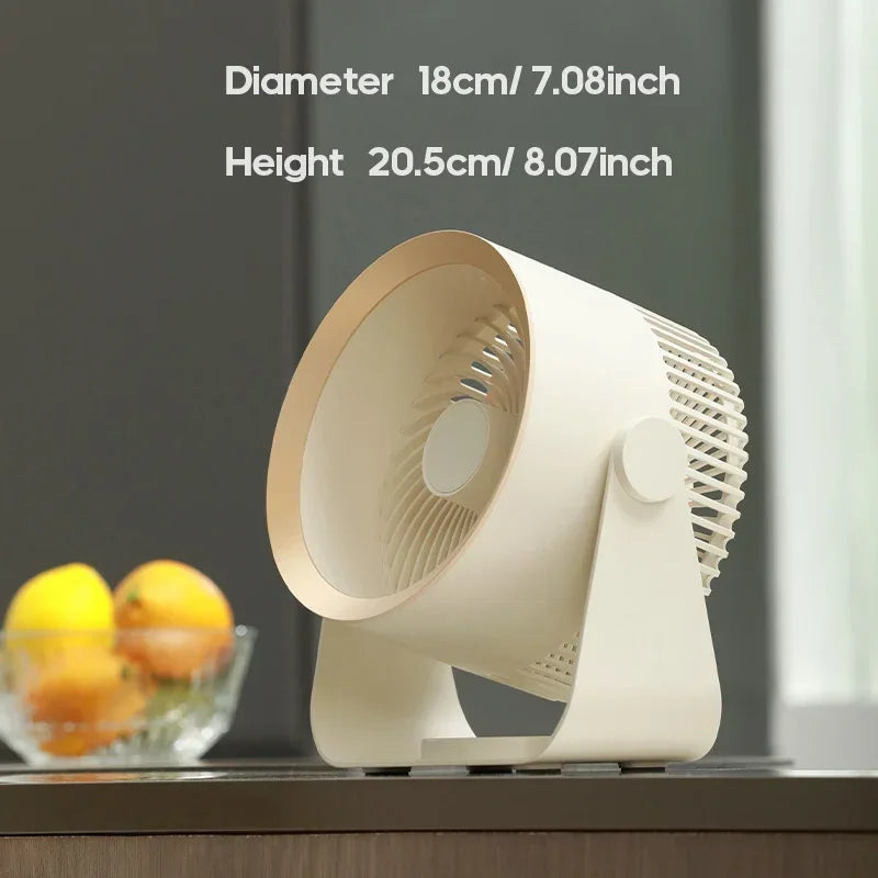 USB-C wiederaufladbarer Tischventilator mit um 180° neigbarem Kopf für Schlafzimmer, Büro, Badezimmer, leiser, kabelloser, tragbarer Luftumwälzer, wandmontierbar