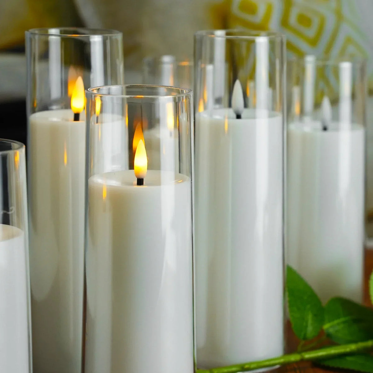 Remote-Controlled LED Pillar Candles 9-Piece Set with Timer for Living Room Bedroom Dining Decor Acrylic Battery-Powered Ivory | Thomler