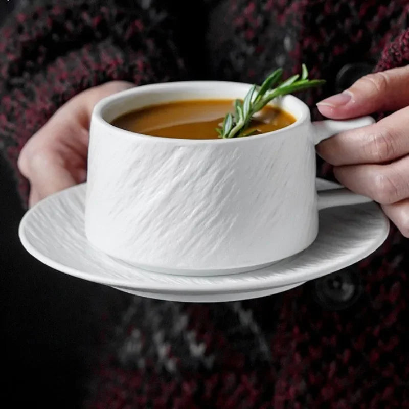 Juego de taza y plato de porcelana esmaltada para té, café, chocolate caliente, cocina, comedor, hogar, oficina, desayuno, vajilla, artículos de mesa modernos | Thomler