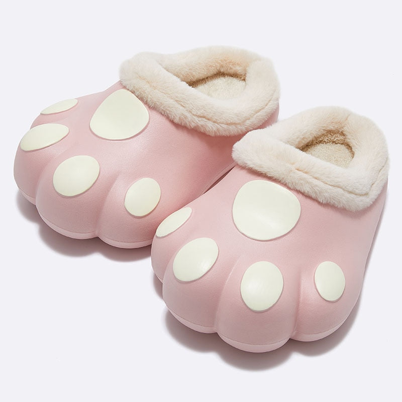 Plush Cat Paw Slippers with Fleece Lining – Cozy Winter House Shoes for Women & Men
