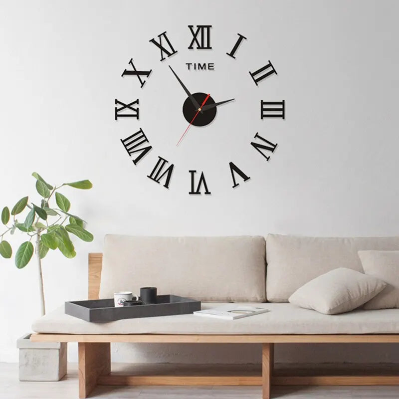 DIY 3D Wanduhr mit römischen Ziffern, 40 cm, selbstklebende Acryl-Zahlen in Spiegeloptik für Schlafzimmer, Büro, Wohnbereich, Wohndekoration, kein Bohren erforderlich | Thomler
