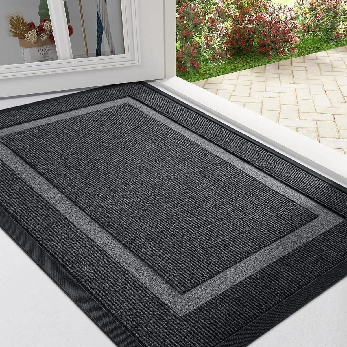 Felpudo de entrada de goma antideslizante de perfil bajo para puerta principal, puerta trasera, patio, garaje, pasillo, rascador de barro, protección de suelos | Thomler