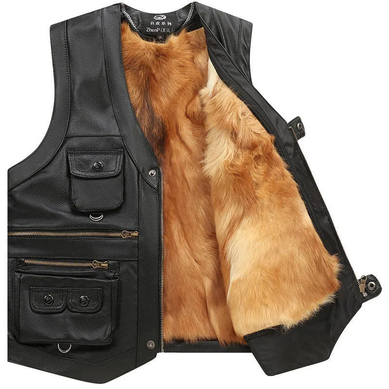 Genuine Leather Adventure Vest Sleeveless Casual Zip-Front Jacket Fall Winter Outdoor Riding Coat Men's Plus Sizes XL-7XL