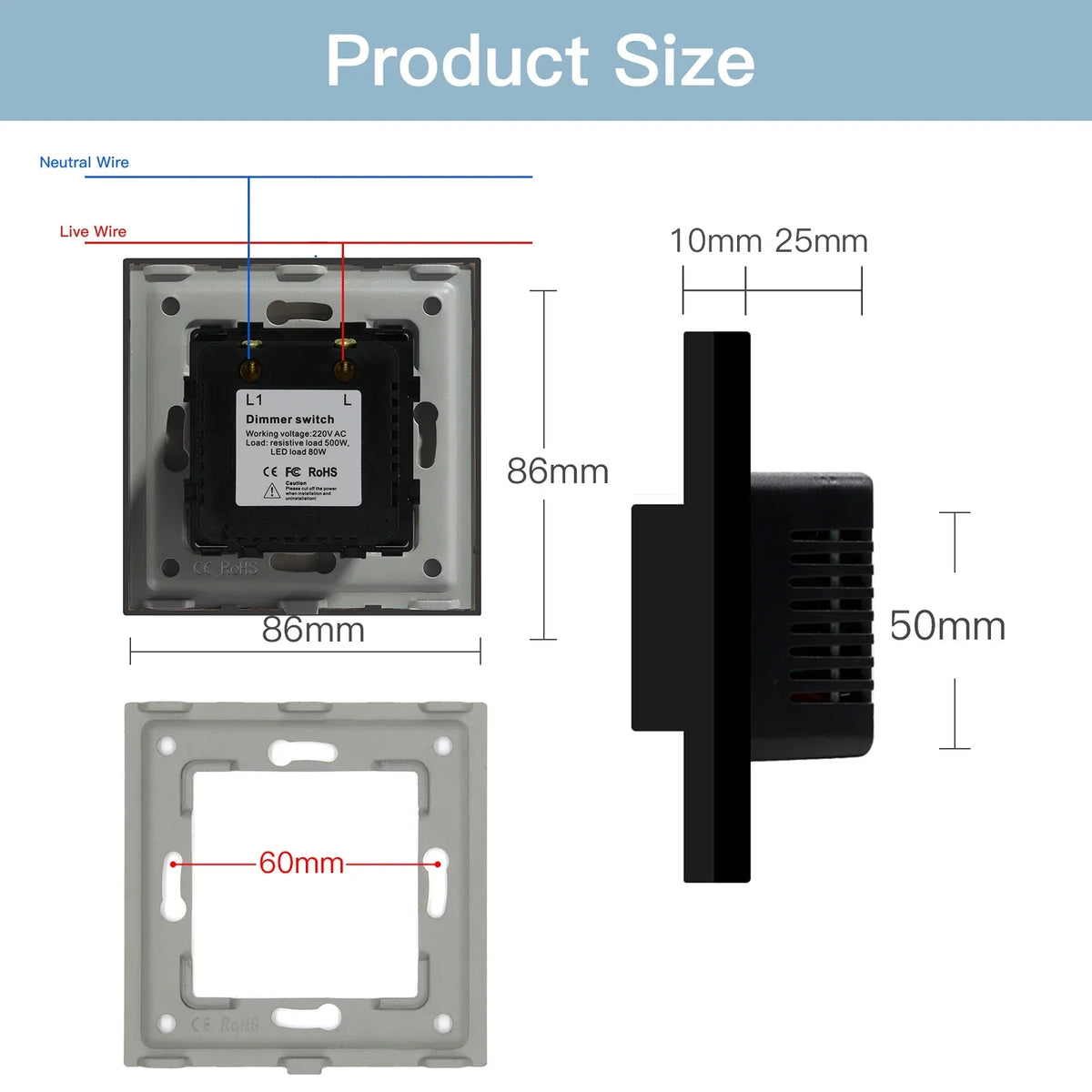 Rotary Light Dimmer Switch 3.4 in Glass Panel Touch Control LED Compatible for Bedroom Living Room Dining Room Home Wall Mount | Thomler